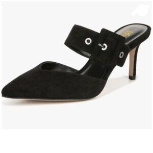 MISS LEFT Black Closed Pointy Toe Slip On Mules Wide Band Stiletto Heel Shoes